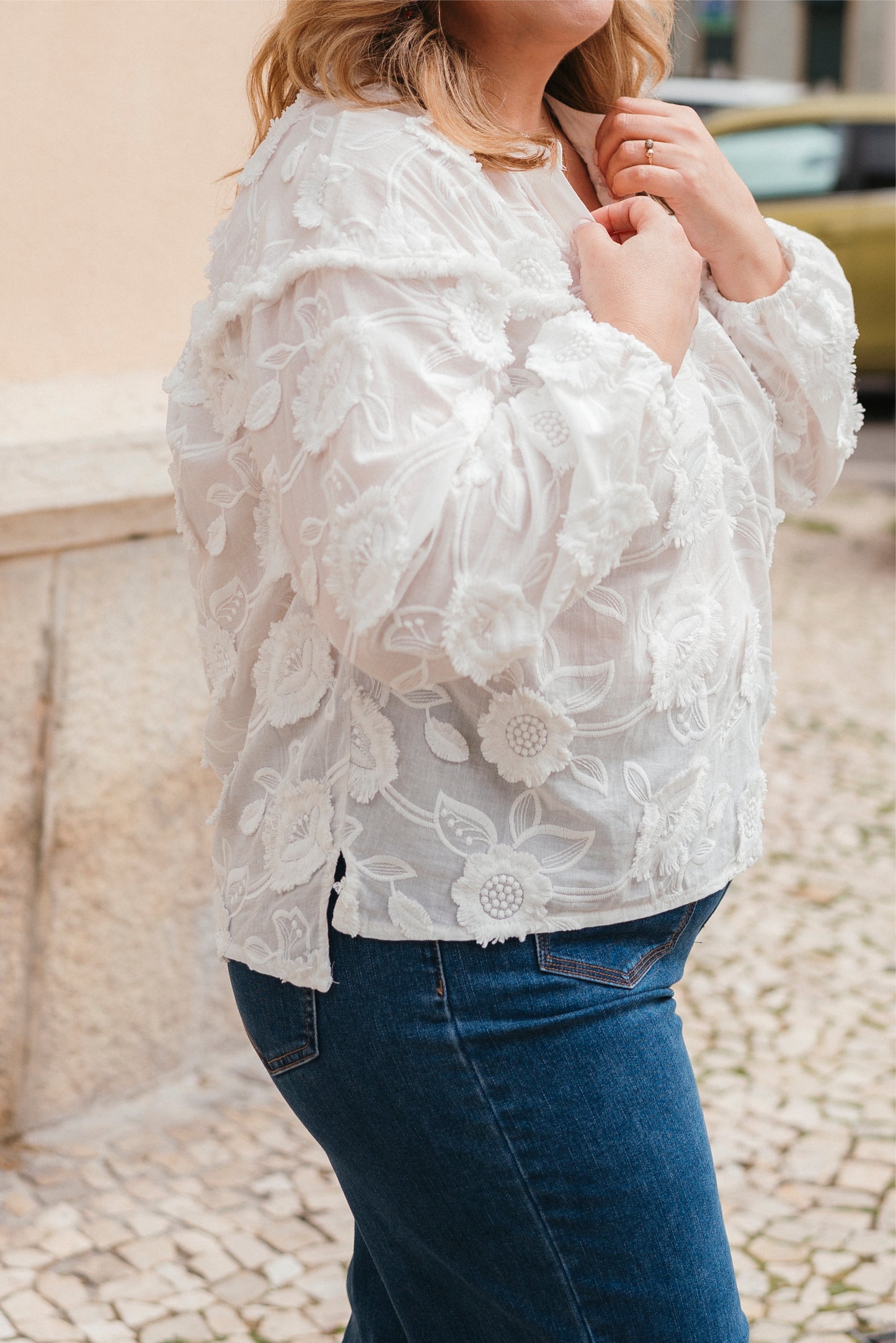 White lace shirt