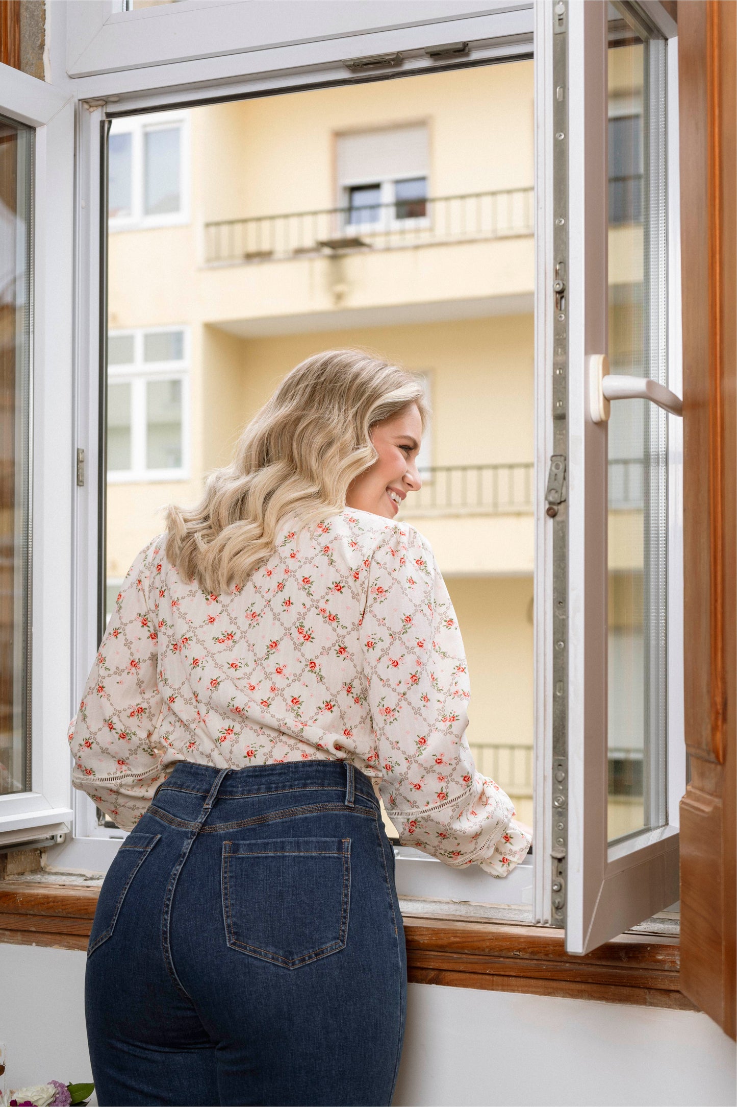 White shirt with rose pattern